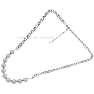 Glass Pearl Hipster Wear <b>Titanium</b> Steel Necklace 0 <b>Chain</b> Cuban <b>Chain</b> Splicing Neutral Tanjing Fashion Lijing Necklace - Product Image 5