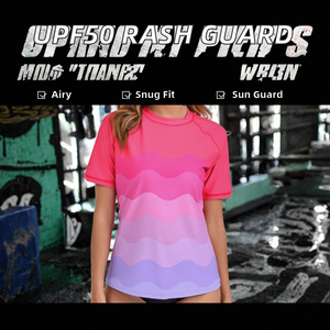 Women's Gradient Wave Rash Guard Short Sleeve Quick Dry Swim Shirt UV Protection Sports Tee Pink Purple <b>Ombre</b> Design - Product Image 2