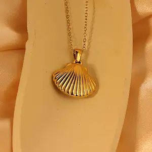 Großhandel Hochwertige PVD 18 Karat vergoldete Muschel Halskette Wasserdichte Perlenkette Summer Style Charm Halskette