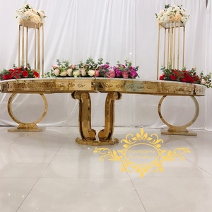 Tavolo da pranzo in acciaio inox <span class=keywords><strong>luna</strong></span> mezza rotonda tavoli di nozze dorati sposa e sposo mobili per matrimonio - Product Image 4