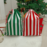 Sac cadeau de Noël rayé avec cordon de serrage, grand sac en toile de Père Noël, sac cadeau de Noël avec pompon