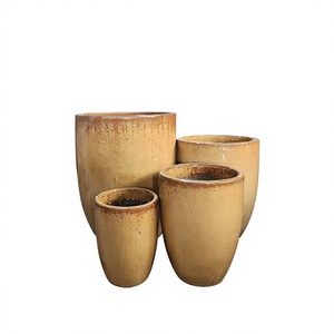 Red Glazed Ceramic Flower Pots <b>Set</b> Modern Outdoor glazed Garden Planters for Green Plants and Trees - Product Image 4