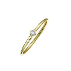Simple 18k Yellow Gold Filled 925 Sterling Silver Bezel Setting Asian Engagement Ring For Women