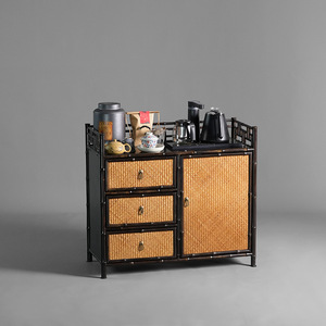 Handmade Purple Bamboo Tea Cabinet 4 Compartments Living Room Cabinet Integrated <b>Sofa</b> <b>Side</b> <b>Table</b> - Product Image 3