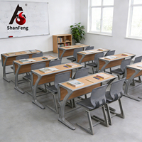Ensemble de bureau et chaise pour étudiants, écologique, deux places, plateau en MDF mélaminé de 18 mm, structure en alliage d'aluminium, idéal pour les meubles de classe scolaire