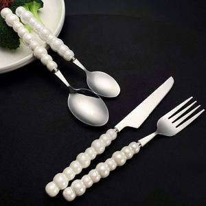 High <b>Aesthetic</b> Nordic Western Tableware, Luxury Creative Stainless Steel Knife Fork Spoon with Ceramic Pearl Handle - Product Image 3