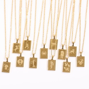 Collar con Colgante Rectangular Personalizado de Moda, Acero Inoxidable, Chapado en Oro de 18K, con Signo Zodiacal - Product Image 1