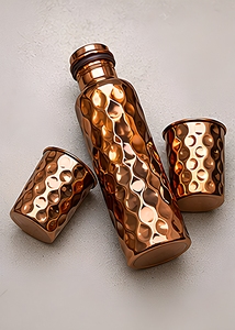 Ensemble de bouteilles d'eau en verre et cuivre pur, anti-fuite, design martelé, réutilisables, écologiques, avec couvercle métallique classique, pour usage domestique - Product Image 1