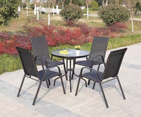 Ensemble de table et 4 chaises modernes, durables et portables, avec structure en métal noir, tissu Teslin, empilables, pour extérieur, camping, salle à manger, jardin, KD