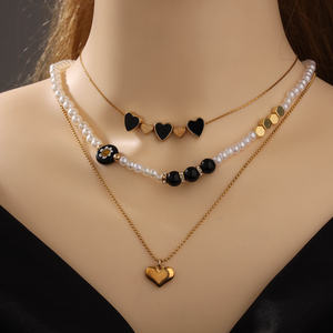 2025 nueva moda Metal amor en capas perla Color cristal colgante diseño collar conjunto para mujer joyería de moda collares - Product Image 2