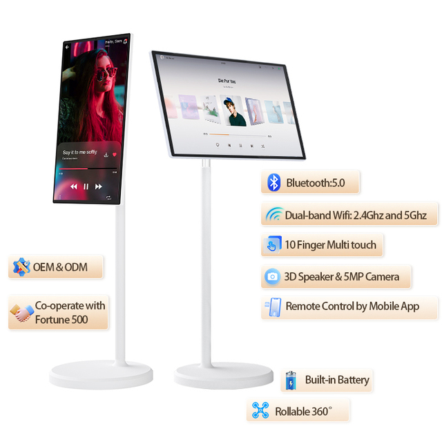 StandbyMe21.5/24/27/32Inch Portable Mobile Smart Android TV on Wheels 360 Rotation Moveable Screen Led Display Rolling TV Stand