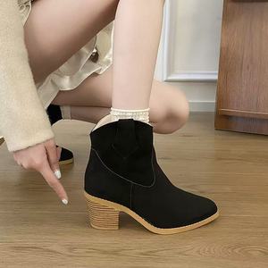 Bottes pour femmes à bout pointu, <span class=keywords><strong>talon</strong></span> moyen, bottes tendance, hiver, nouvelle taille grande, <span class=keywords><strong>talon</strong></span> épais, bottes vintage à enfiler pour femmes en stock - Product Image 5