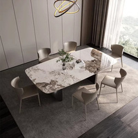 Meja Makan mewah, meja makan dan kursi Set rumah apartemen ruang makan furnitur Modern umpan logam meja restoran