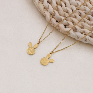 Rabbit Shaped Engraved Pendant Necklace Gold Women's Everyday Wear Geometric Cartoon Design Clavicle Chain - Product Image 4