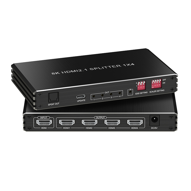 8K 60Hz 4K 120Hz HDR HDMI Splitter 1x4 7680x4320/60Hz HDMI Splitter 1 in 4 Out with IR Edid RS232 HDMI Splitter PCS HDTV