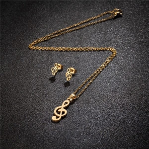 Ensemble <span class=keywords><strong>de</strong></span> bijoux pendentif clé <span class=keywords><strong>de</strong></span> <span class=keywords><strong>sol</strong></span> en acier inoxydable plaqué or, collier et boucles d'oreilles, design cadeau - Product Image 3