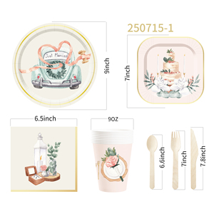 Juego de Vajilla DAMAI para Fiestas de Boda, Incluye Platos, Vasos y Servilletas de Papel para Decoración de Mesas de Boda - Product Image 6