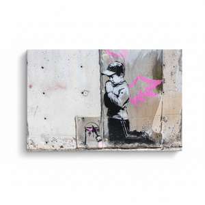 Elegante lienzo decorativo impreso con arte de vidrio templado de Banksy Boy, lienzo estirado - Product Image 2