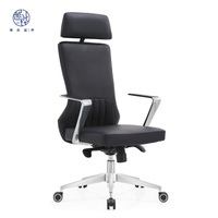 Fauteuil de Direction Commercial Ergonomique Pivotant en Cuir Véritable Noir avec Base de Management et Dossier