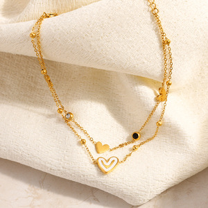 Stainless Steel Heart <b>Anklet</b> 18k <b>Gold</b> Plated Double Layer Minimalist Design For Women Gift Jewelry - Product Image 4