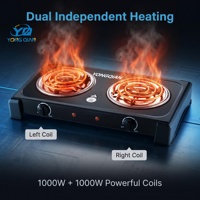 Kompor Listrik Ganda YQ-200H-2 2 x 1000W 150mm dengan Plat Masak Spiral Coil, Ringkas, untuk Meja Dapur, Bersertifikasi CE CB