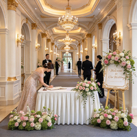 Chemin de table floral artificiel rose et vert pour centre de table de mariage, décoration de toile de fond d'événement
