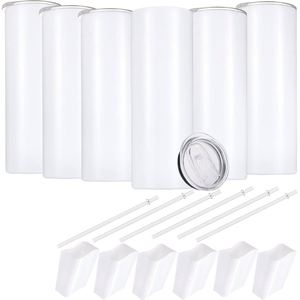 50Pack Stainless Steel <b>Plastic</b> Vacuum Sublimation <b>Tumblers</b> 20 oz Bulk White with Lid and Straw for Business Gifts - Product Image 1
