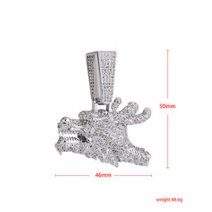 Colgante de cobre personalizable de diamante de moissanita, colgante de cabeza de dragón de estilo solemne y magnífico con cuernos - Product Image 6