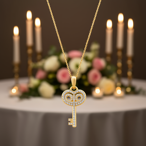 Collier pendentif clé plaqué or avec pavé de diamants, bijoux de mode unisexe pour cadeaux de fête - Product Image 2