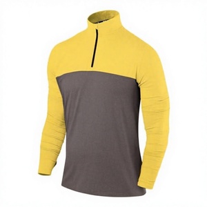 Men's Yellow Gray Color Blocking Half-Zip Long Sleeve Quick Dry Sport Top Regular Fit All Seasons - Product Image 2