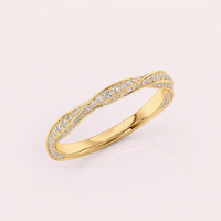 Anillo de Boda Curvo con Diamante Redondo Cultivado en Laboratorio, Certificado por IGI, Oro Amarillo/Blanco y Rosa de 18K con Baño de Rodio para Mujer