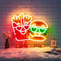 Letreros de Neón con Diseño de Hamburguesa Impresos con UV para Decoración de Paredes Interiores