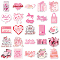50 autocollants en PVC rose, autocollants esthétiques mignons de dessins animés personnalisés pour ordinateur portable, coque de téléphone, carnet