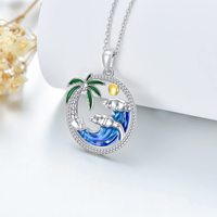Collier pendentif en argent sterling 925 avec émail en forme de palmier et de vague, bijoux de plage d'été en gros