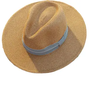 Hot Sale Sun Protection Blank Straw Hats With Custom Logo,Natural Grass Design Summer Custom Women Panama Fedora Straw Hat