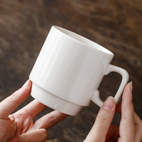 Mug en céramique au design minimaliste moderne, tasse empilable en porcelaine blanche Dehua, 330 ml, mug à café, tasse à thé, tasse à boisson