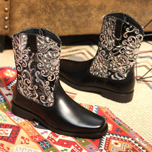 Nouvelle tendance 2024, bottes de cow-boy en cuir brodé bicolore noir et marron pour femmes et hommes - Product Image 4