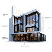 Fournisseur B2B en gros de murs-rideaux en verre commercial Hangxing, façade à vitrage foncé, projet de bâtiment de bureaux sur mesure