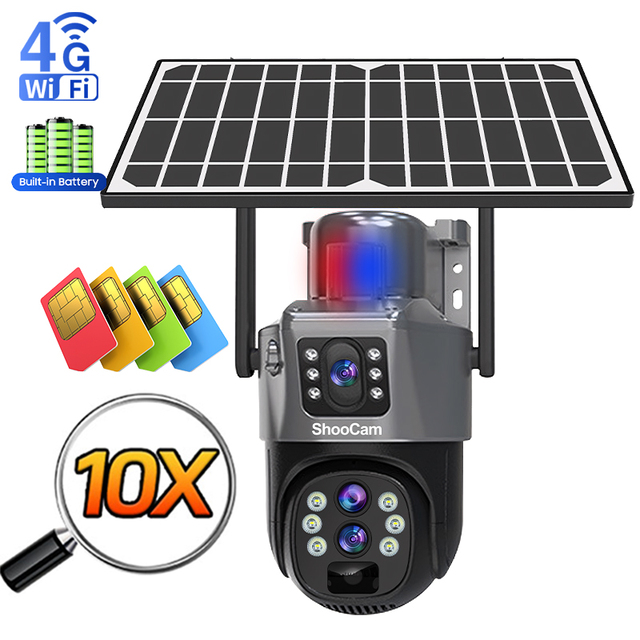 4k Outdoor V380 Solar Security Camera 4g Sim Card Remote Control Two-Way Audio Ip66 Ptz Humanoid Tracking Wifi Solar Cctv Camera