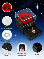 Coffret Cadeau Rose Éternelle avec Tiroir et Collier à Projection de Cœur - Cadeau Romantique pour Femme, Anniversaire de Mariage