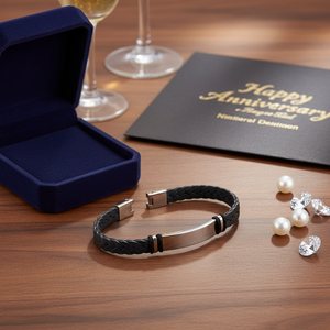 Bracciale in Filo d'Acciaio Nero con Placcatura in Oro, Stile Religioso Classico per Regalo, Anniversario, Festa, con Perle e Diamanti come Pietre Principali - Product Image 3