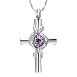 Collar de urna de Cruz infinita de joyería de cremación para cenizas con incrustaciones de corazón colgante de cristal recuerdo regalo conmemorativo para mujeres y hombres - Product Image 1