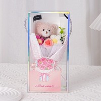 Mini ours en peluche, bouquet de fleurs au crochet, boîte cadeau, fleurs artificielles douces faites à la main, 25 cm, cadeau d'anniversaire, Saint-Valentin, remise de diplôme