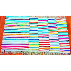 Handwoven Multicolor Striped Cotton Chindi Rug with Fringe for Living Room Bedroom <b>Kitchen</b> Entryway Home Decor - Product Image 2
