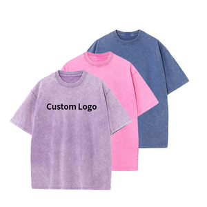 T-shirt vintage uni brodé avec logo personnalisé, lavage à l'acide, DTG DTF, poids lourd, 100% coton, blanc, surdimensionné, court, écologique - Product Image 1