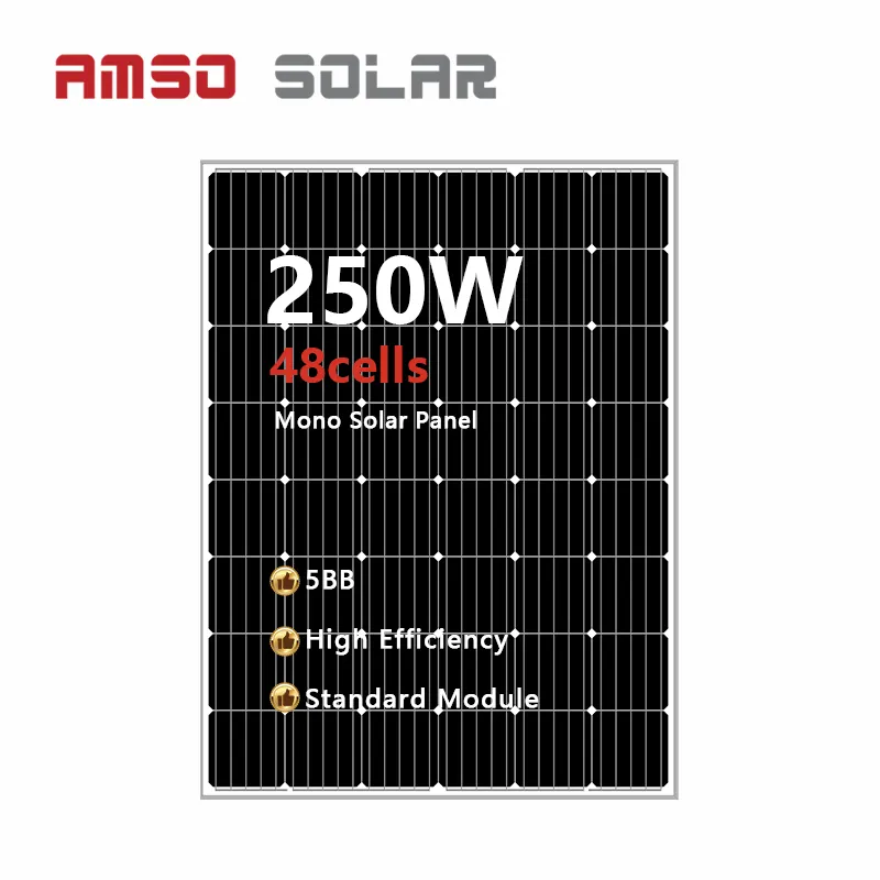 แผงโซลาร์เซลล์โมโนคริสตัลไลน์250W 48เซลล์แบบเก่าแผงเซลล์แสงอาทิตย์แบบโมโนคริสตัลไลน์