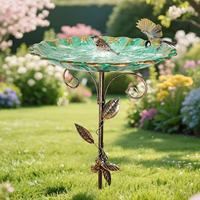 Baño para Pájaros para Exteriores, Baño para Pájaros Vintage Independiente de 42 Pulgadas para Exteriores, Comederos Dobles de Metal para Pájaros