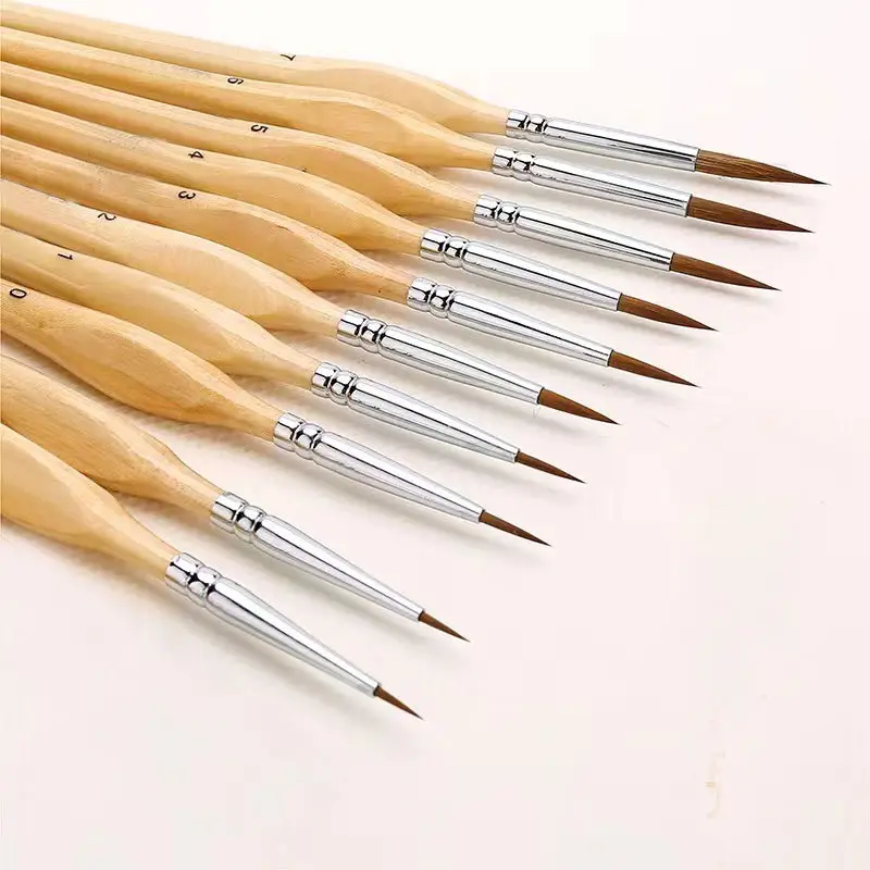 Triangle Nylon Hair Brush Oil Miniature Wooden Handle Detail Painting Brushes Supplies Fine Wood 10 Pcs