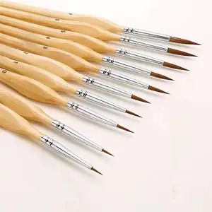 Triangle Nylon Hair Brush Oil Miniature Wooden Handle Detail Painting Brushes Supplies Fine Wood 10 Pcs