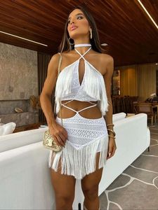 Robe de <span class=keywords><strong>plage</strong></span> kaki pour femme, style bohème, jupe de bikini, kimono, <span class=keywords><strong>paréo</strong></span>, cache-maillot, avec pompons, pour sorties et soirées, collection 2026 - Product Image 4